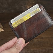 Resim Vintage Kahve Deri Erkek İnce Kartlık Cüzdan - Üst Kalite Deri, Çoklu Kart Yuvası, Örgüsüz Tasarım, Polyester Astarlı & Renk Blok Stili Günlük Kullanım İçin, Şık Küçük Cüzdan, Üst Kalite Dokusu, Kompakt Organizatör, Minimalist Tasarım, Dayanıklı Yapı, Minimalist Yaşam Tarzı 