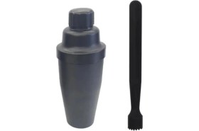 Resim Mojito Tokmağı Siyah 20.7 cm Kokteyl Shaker Polikarbon 700 cc Jigger 2.5/5 cl Tokmak 