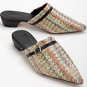 Resim Yeni Hasır Malzeme Önü Kapalı Siyah Kadın Kısa Topuklu Terlik-3013-Siyah 