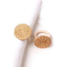 Resim El Yapımı Ahşap Halkalı Rattan Peçete Yüzüğü - 6'lı Set 