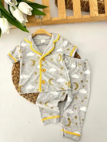 Resim Bebek Gri Ay ve Bulut Desenli Pijama Takımı 