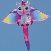 Resim Başlangıç Seviyesi İçin Renkli Pembe Unicorn Uçurtma - Kolay Uçuş, Dayanıklı Polyester ile 50m Uçurtma İpi, Kullanım Kılavuzu ve Saklama Çantası Dahil - Cadılar Bayramı, Noel, Şükran Günü, Yeni Yıl için İdeal 