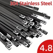Resim Siya Metal Kablo Bağı 10/50/100 adet 20.07-29.97 cm 304 Paslanmaz Çelik Kaplamalı Kablo Bağı Makine, Araçlar, Çiftlikler, Kablolar, Borular ve Dış Mekan Bağlama için Çok Amaçlı Kendinden Kilitli Kablo Bağı 