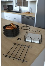 Resim Karteya Sunum Seti Ve Ekmeklik Havluluk Peçetelik Nihale Ekmeklik Siyah Dolu Parlak Paslanmaz 4lü Mutfak Set Siyah 