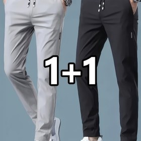 Resim 2 adet, Yeni Erkek Bahar ve Yaz Rahat Düz Bacaklı Elastik Spor Pantolon Seti, 2 adet Erkek Hızlı Kuruyan Nefes Alabilen Joggers - Düz Renk Siyah ve Deniz Mavisi, Rahat Bağcıklı Bel Düz Bacaklı Pantolon Yan Cebi Dört Mevsim Dış Mekan Aktiviteleri İçin Uygun, Rahat Giyim|Bağcıklı Bel|Nefes Alabilen Kumaş 
