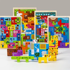 Resim 3D Ahşap Hayvan & Trafik Bina Blok Puzzle Seti – Karakter & Okyanus Tanıma Panosu 3+ İçin, Eğitim Öncesi Okul Puzzles – İdeal Noel & Doğum Günü Hediyesi İçin 