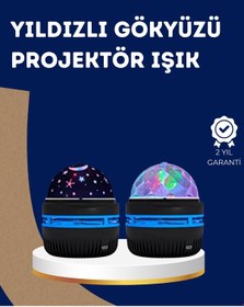 Resim 360 Dönen Galaxy Projektörlü Gece Lambası Star Master Yıldızlı Gökyüzü Efekti Çok Renkli 