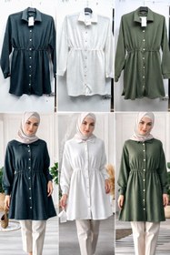 Resim GURBET GİYİM TAŞLI MODAL KUMAŞ TESETTÜR GÖMLEK 