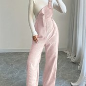 Resim Kadınlar İçin Düz Renk Geniş Askılı Şık Kord Jumpsuit - Günlük Şık Giyim 