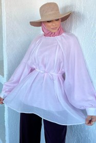 Resim İç Astarlı Salaş Tesettür Bluz Pembe TZL-P-00022190 