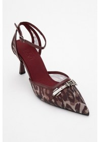Resim Luvi Shoes Giorno Bordo Desenli Fileli Tokalı Kadın Bilekten Bağlamalı Topuklu Ayakkabı Bordo 
