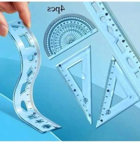 Resim Trendooze Sunshine022 Mavi 4lü Geometri Seti Dayanıklı Cetvel Açıölçer Okul Mühendislik Seti 