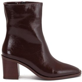 Resim Kahverengi Kadın Kalın Topuklu Bot Rugan Küt Burun Yüzüdüz-4256 Kahve 