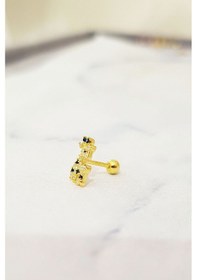 Resim Tekli Ithal Siyah Benekli Bambi Gümüş Piercing Küpe-6033 Siyah 