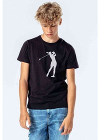 Resim Silhouette Golf Baskılı Unisex Çocuk Siyah Tshirt 