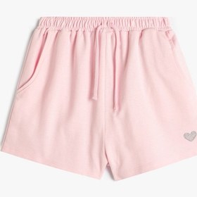 Resim Koton Basic Şort Beli Bağlamalı Kalp Detaylı Rahat Kesim Pembe 4skg40248ak Pembe 