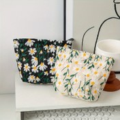 Resim İns Stil Papatya Nakışlı Büyük Kapasiteli Makyaj Çantası - Taşınabilir Cilt Bakımı ve Tuvalet Organizatörü, Çiçek Desenli Çok Fonksiyonlu Elde Taşınabilir Kozmetik Çantası, Fırçalar, Rujlar, Göz Farları, Makyaj Çantası, Fırça Depolama, Zarif Aksesuar, Dayanıklı Yapı, Ev Organizatörleri 