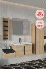 Resim BALNEOM Zakkum 100 Cm %100 Mdf Lavabolu Banyo Dolabı Dolaplı Aynalı Üst Dolap Boy Dolabı Havluluk 