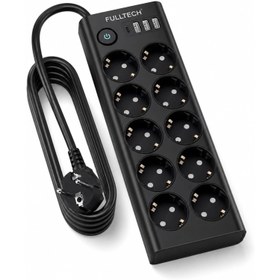 Resim 10 Lu Akım Korumalı Çoklu Priz 3 USB-A 1 USB-C Girişli Anahtarlı 3680W 16A Aç Kapa Tuşlu 2 Metre Kablolu Priz 