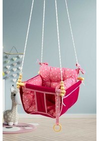 Resim Bundera Wag Swing Pembe Çocuk Ahşap Salıncak Bebek Hamak 