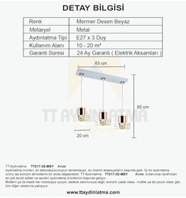 Resim TT AYDINLATMA Tt017-3s-mby Mermer Desen 3 Lü Sıralı Beyaz Avize Beyaz 