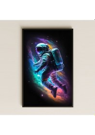 Resim Neon Renkli Uzayda Yüzen Astronot Pleksi Tablo - Kozmik Sanat Dekoru 