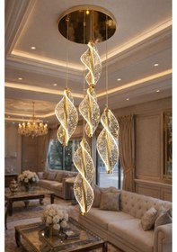Resim Modern Lüks Salon Model Ledlı 5 Li Gol Sarkıt Avıze Altın - Gold 