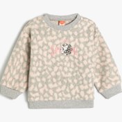 Resim Kız Bebek Polar Sweatshirt Uzun Kollu Bisiklet Yaka Payet ve İşleme Detaylı 