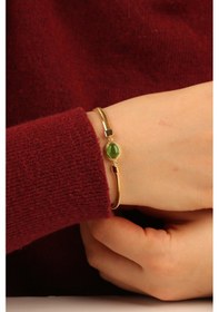 Resim Çgk Çiğdem Gürel Kuyumculuk Yeşil Opal Taşlı Zincir Altın Bileklik Gold 