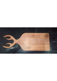 Resim Geyik Boynuzu Saplı Lazer Desenli Kesme Tahtası Ahşap 