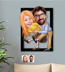 Resim Kişiye Özel Sevgililer Karikatürlü 3D Ahşap Tablo-102 