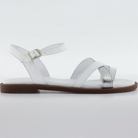 Resim Gümüş Beyaz Deri Kadın Sandalet Beyaz 