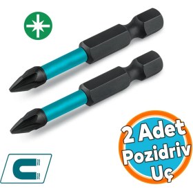 Resim Mıknatıslı Bits Pz2 50 mm Vida Sökme 5 cm Yıldız Matkap Vidalama Ucu S2 Çeliği Pozidriv Uç (2 Adet) 
