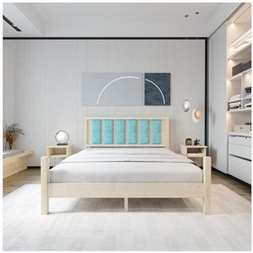 Resim Orion Model Cam Göbeği Puflu Başlıklı Doğal Çam Ahşap Karyola-77 140 x 200 