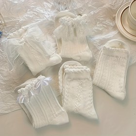 Resim 5 Çift Lolita Tarzı Çorap Beyaz Kurdele Dantel Çorap Orta Boru Japon Kolej Tarzı Prenses Çorap Tatlı JK Sokak Giyim Çorapları 