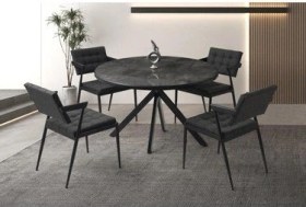 Resim Mobilgen Irony 4 Adet Jumbo Sandalye Pegasus Hg Açılabilir Masa Takımı Siyah Mermer 
