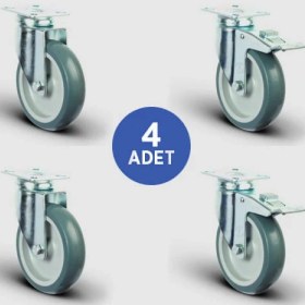 Resim Emes 2 Adet ER01MKT80 Döner Tablalı + 2 Adet ER01MKT80F Döner Tablalı Frenli Termoplastik Kauçuk Tekerlek ÇAP80 Taşıma Arabası Tekerlek Seti 2XER01MKT80+2XER01MKT80F 