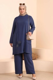 Resim Kadin Tesettur Giyim Buyuk Beden Tesettur İkili Takim Ayrobin Pantolon Tunik Takim - Mürdüm / 2XL 