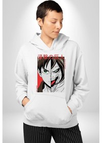 Resim Anime Titan Saldırısı Kadın Erkek Beyaz Kapüşonlu Sweatshirt Hoodie Beyaz 