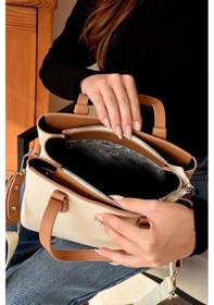 Resim Just Polo Kadın Günlük Kullanıma Uygun Ayarlanabilir Askılı Lüks El Ve Omuz Çantası Shoulder Bag Shopper Krem - Taba 