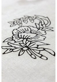 Resim Doğal Pamuk Keten Kare Masa Örtüsü - 155x155 Cm, El Baskılı Şık T 