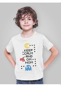 Resim Sevbano Pacman Oyun Baskılı Unisex Oyun Çocuk Tişört 1-12 Yaş Beyaz 