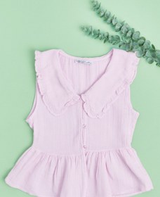 Resim Fulla Moda Fırfırlı Bebe Yaka Müslin Kumaş Kız Çocuk Gömlek 
