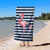 Resim Flamingo & Çizgili Plaj Havlusu - İsimli, Ultra Yumuşak Mikrofiber, Hızlı Kuruyan Kum Tutmayan, Büyük Dikdörtgen Havlu, Modern Tasarımlı Hediye Fikri, Havuz ve Plaj İçin 