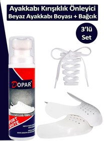 Resim Dopar Ayakkabı Kırışıklık Önleyici Koruyucu M + Beyaz Spor Kumaş Ayakkabı Boyası + Bağcık 3'lü Bakım Seti 