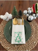 Resim Yeşil Yaldızlı Beyaz Mutlu Yıllar Cepli Aır Touch Peçete 12 Lı 40x40 