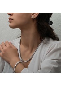 Resim Gümüş 4 Mm Beyaz Taşlı Su Yolu Kadın Set Diğer 