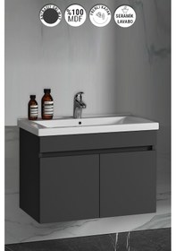 Resim Çiğdem 80 Cm Antrasit Gri Mdf Lavabolu Asma Banyo Alt Dolabı Antrasit - Gri 