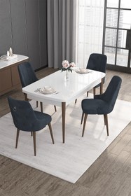 Resim Canisa Noa Serisi 80x132 Mdf Açılabilir Beyaz Masa Ceviz Ayak Masa Takımı 4 Antrasit Sandalye 