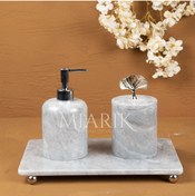 Resim MIARIK DESIGN & DEKORASYON DEKORATİF GRI MERMER AKSESUAR DETAYLI 3 LU BANYO SETİ TAKIMI 